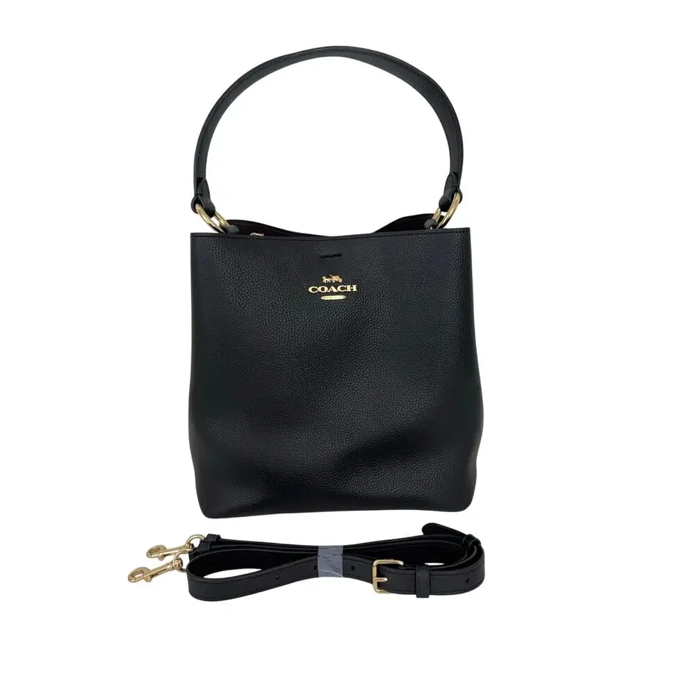 Coach Town Bucket Large Bag Pebble Leather Shoulder Crossbody Black 91122